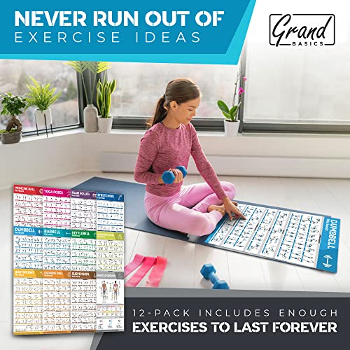 12-PACK Laminated Large Workout Poster Set with Exercise Charts C312967
