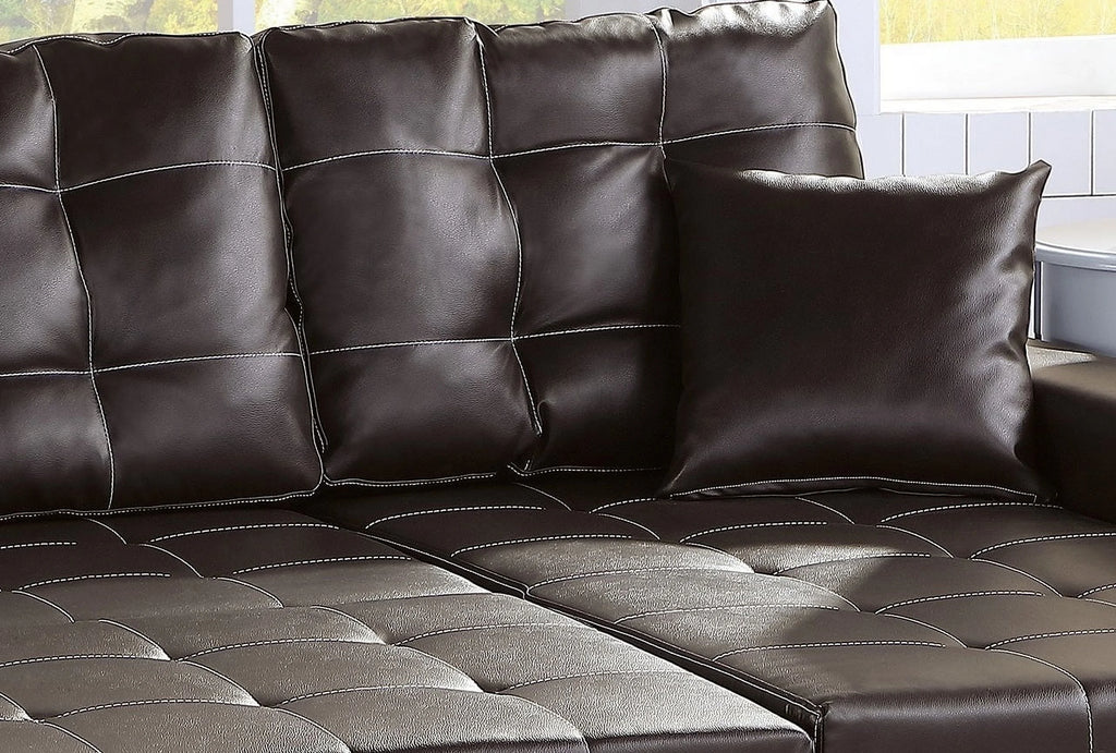 Espresso Convertible Sectional Sofa with Pull Out Bed H2110