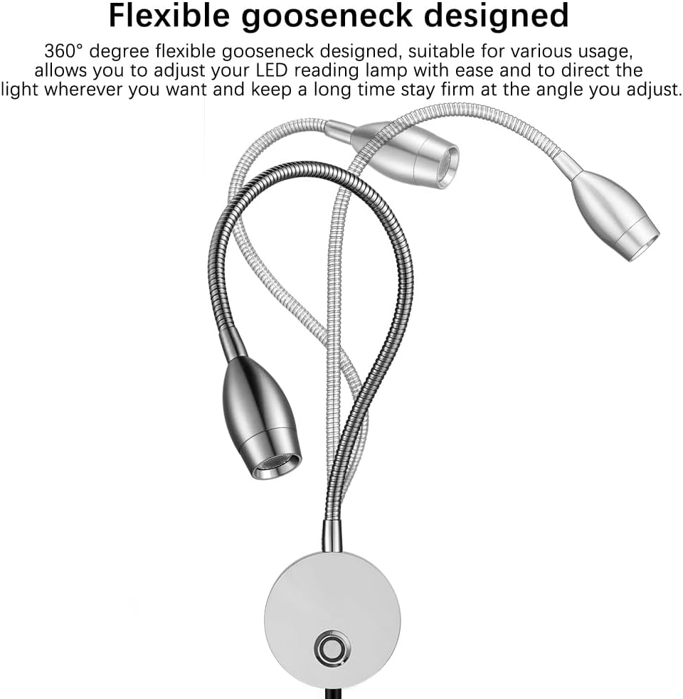 Set of 2 Chrome LED Reading Lamps with Touch Dimmer J191515