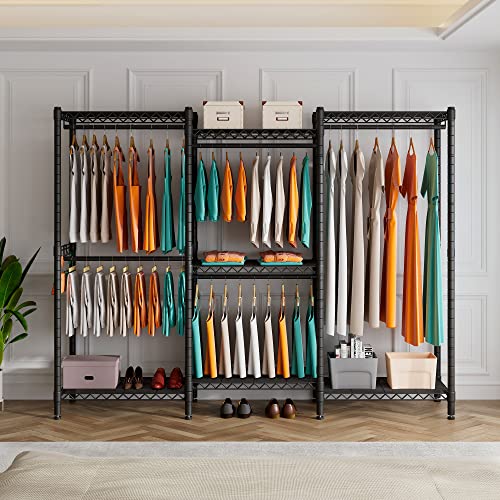 Black 5 Tiers Heavy Duty Metal Clothes Rack P375510