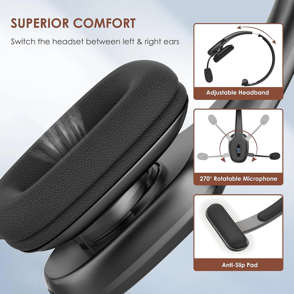 Bluetooth Headset with Noise Canceling Microphone, 60 Hours Working Time Wireless On-Ear Headset K37910