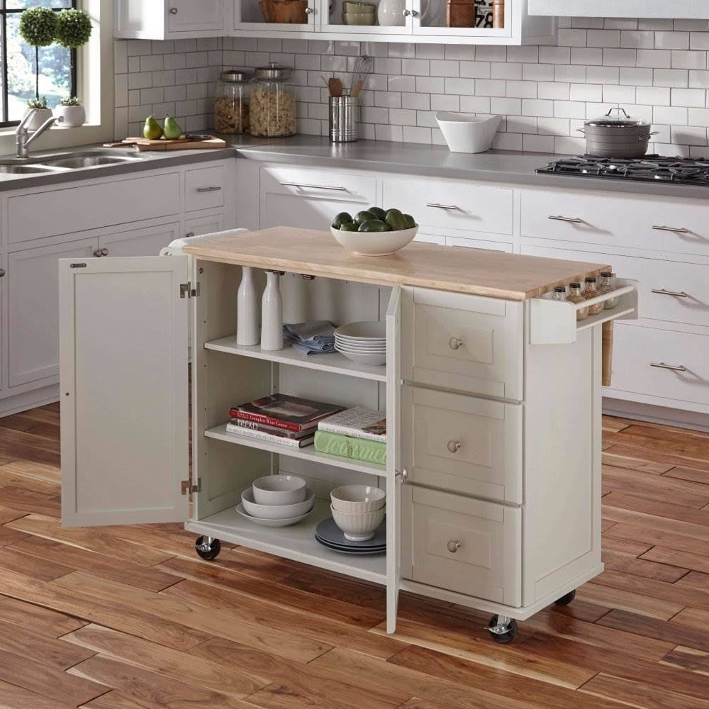 White Kitchen Cart with Wood Top I4732
