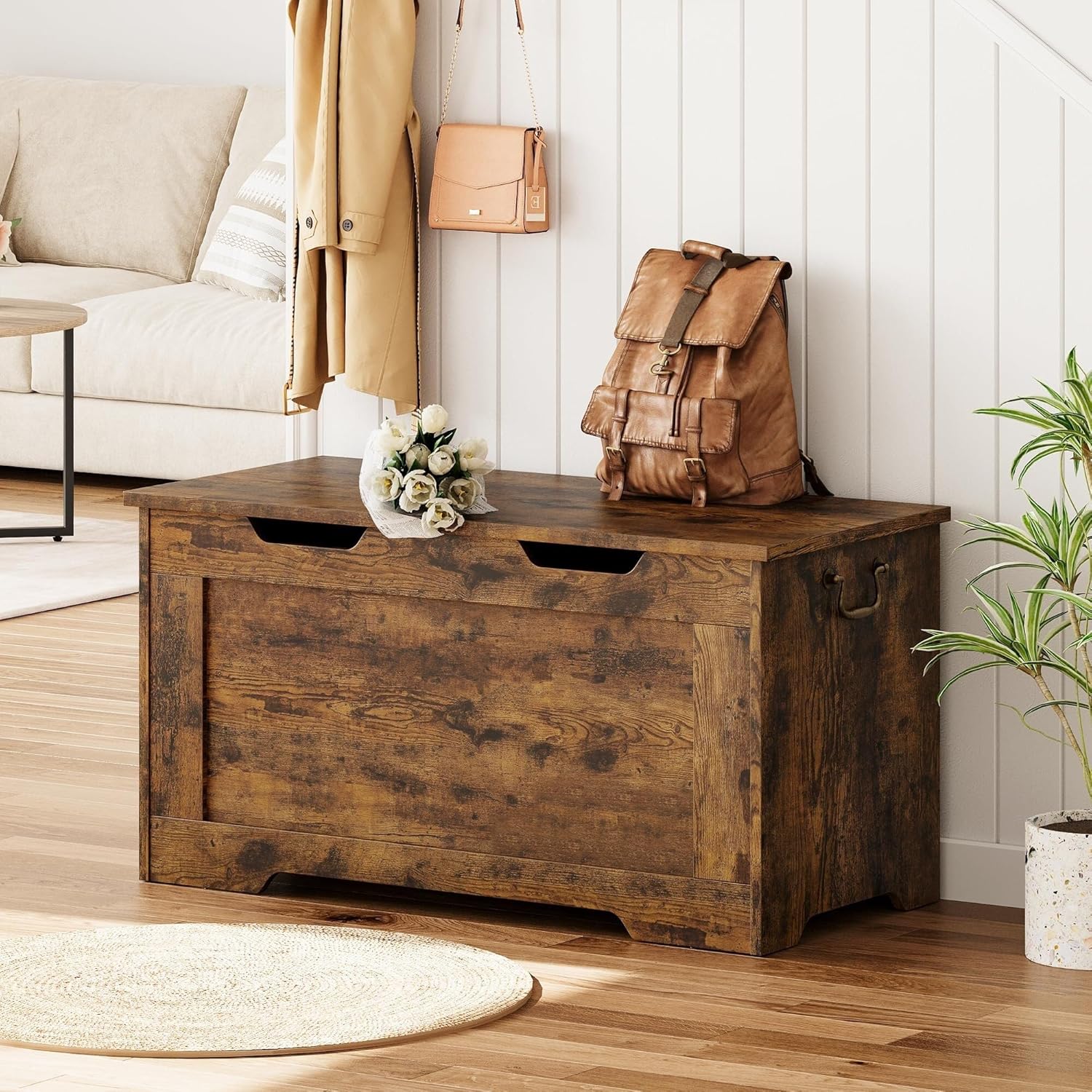 Brown Solid Wood Storage Chest Bench V952