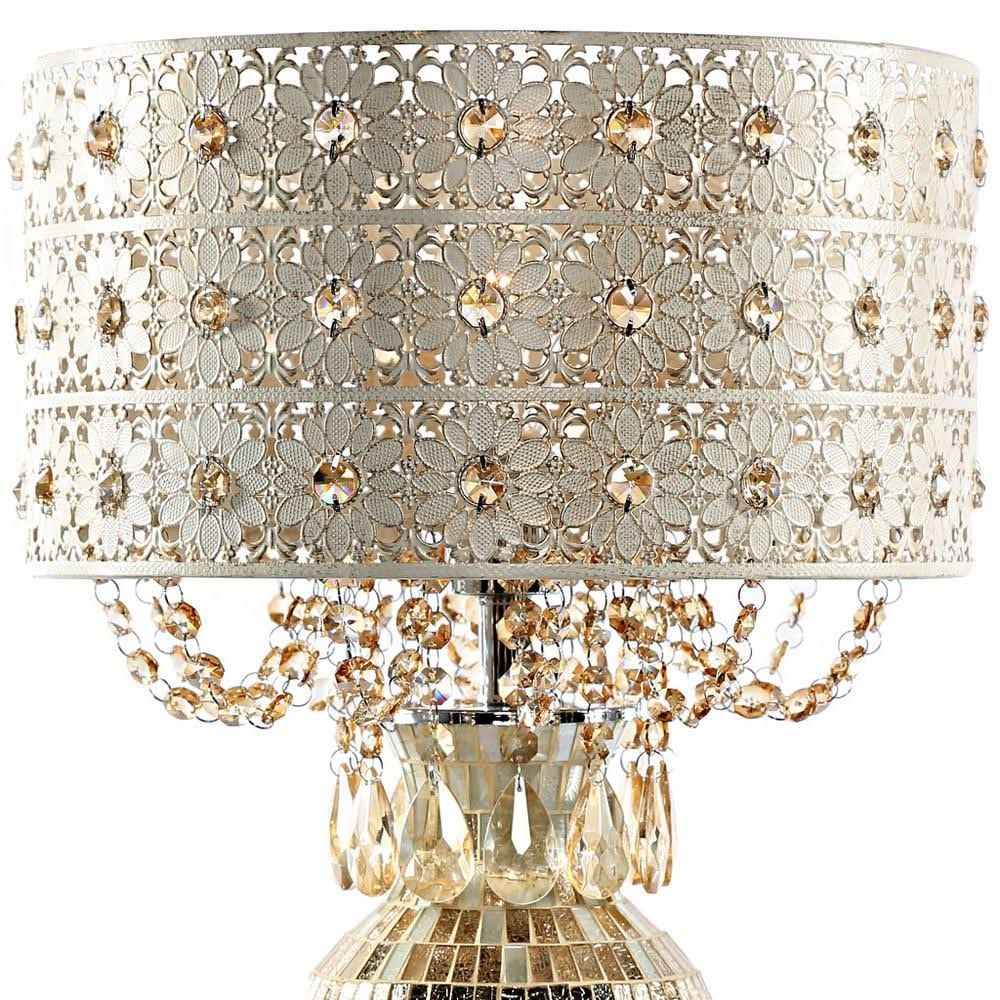 Gold Metal and Mosaic Base Table Lamp with Cascading Crystals N914091
