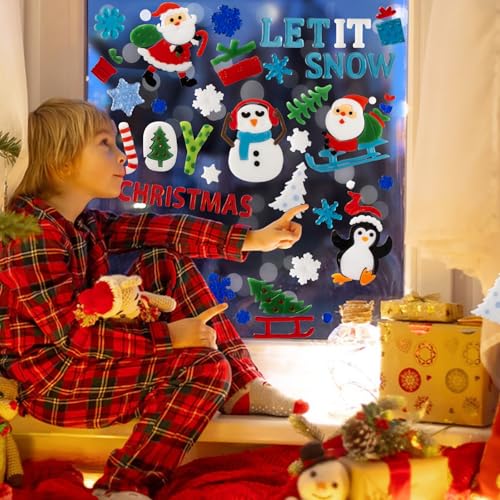 Blue and White Snowflake Snowman 6-Piece Window Clings K567