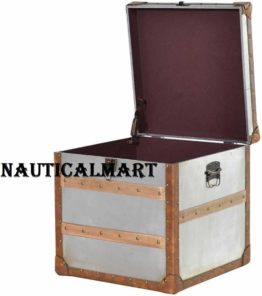 Modern Medium Square Metal Lockable Storage Trunk Chest D2048