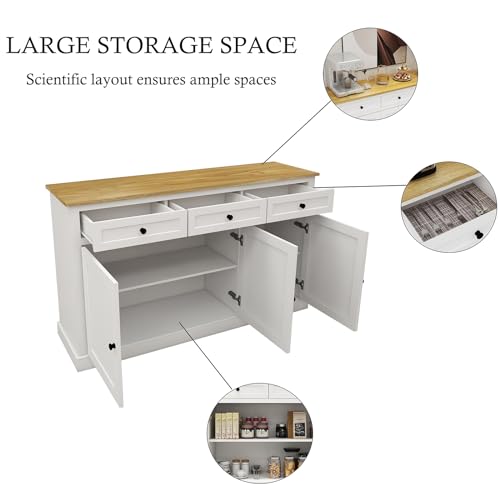 White 3 Drawer 3 Door Buffet Cabinet with Adjustable Shelves E527008