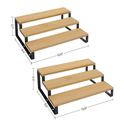 Set of 2 Bamboo Shelf Risers in Ink Black and Natural Beige P72831