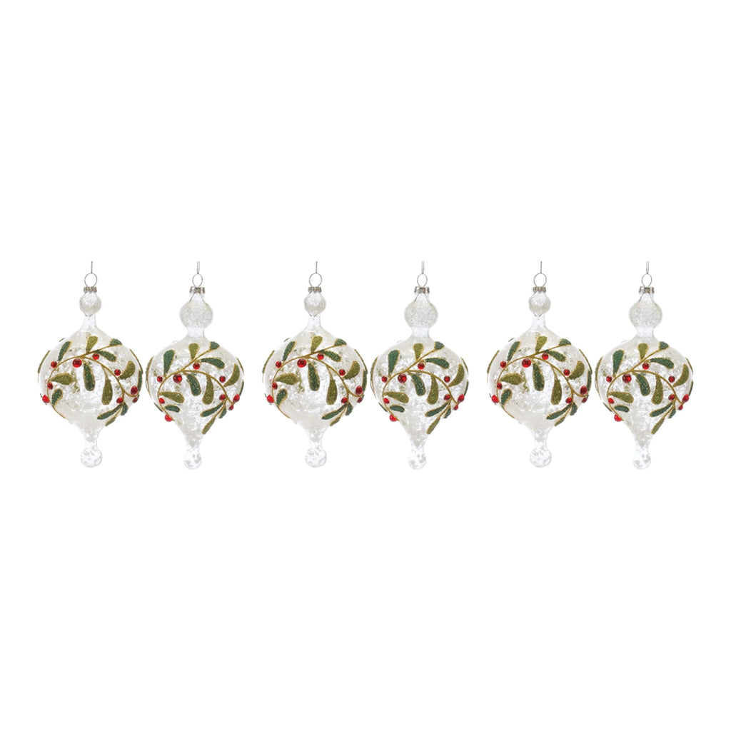 6ct White and Red Beaded Glass Christmas Ornaments 6.5" O100203