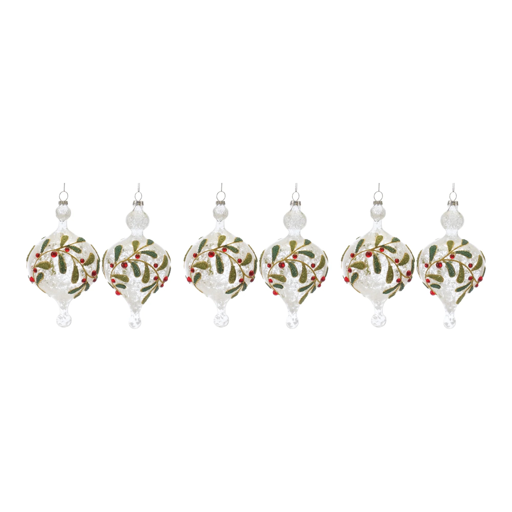 6ct White and Red Beaded Glass Christmas Ornaments 6.5" O100203