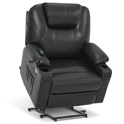 Power Lift Recliner Chair with Heat and Massage, Faux Leather (Black, Medium) L57703