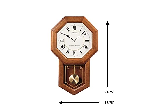 Light Oak Traditional Schoolhouse Wall Clock with Chime & Pendulum M66310