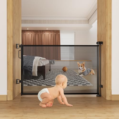 White Retractable Mesh Gate, 4"-64" Wide, 34" Tall T42239