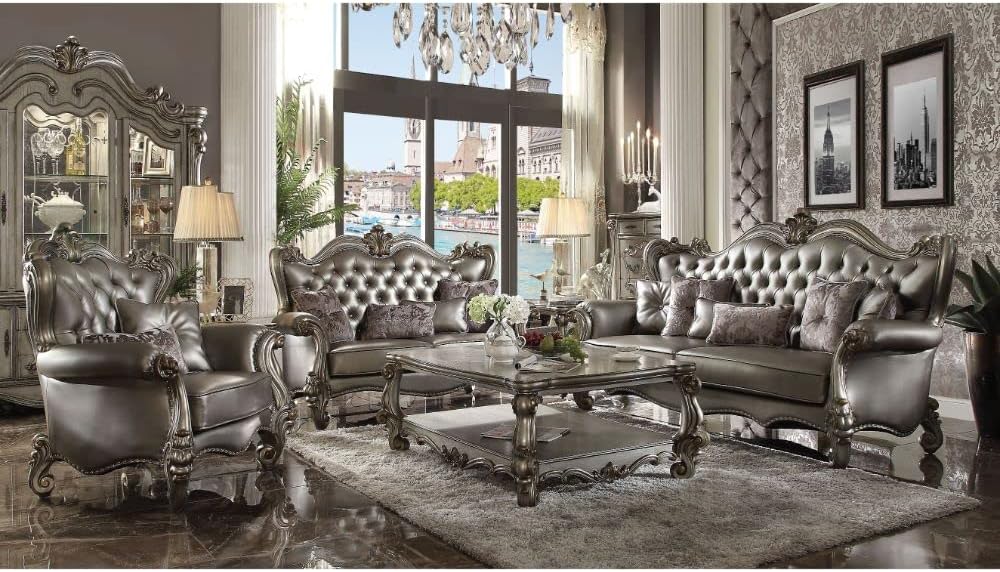 Silver Pu & Antique Platinum Love Seats O52138