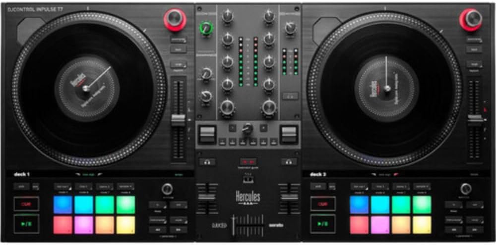 2 Deck Motorized DJ Controller with Cover and Closed-Back Headphones L64657