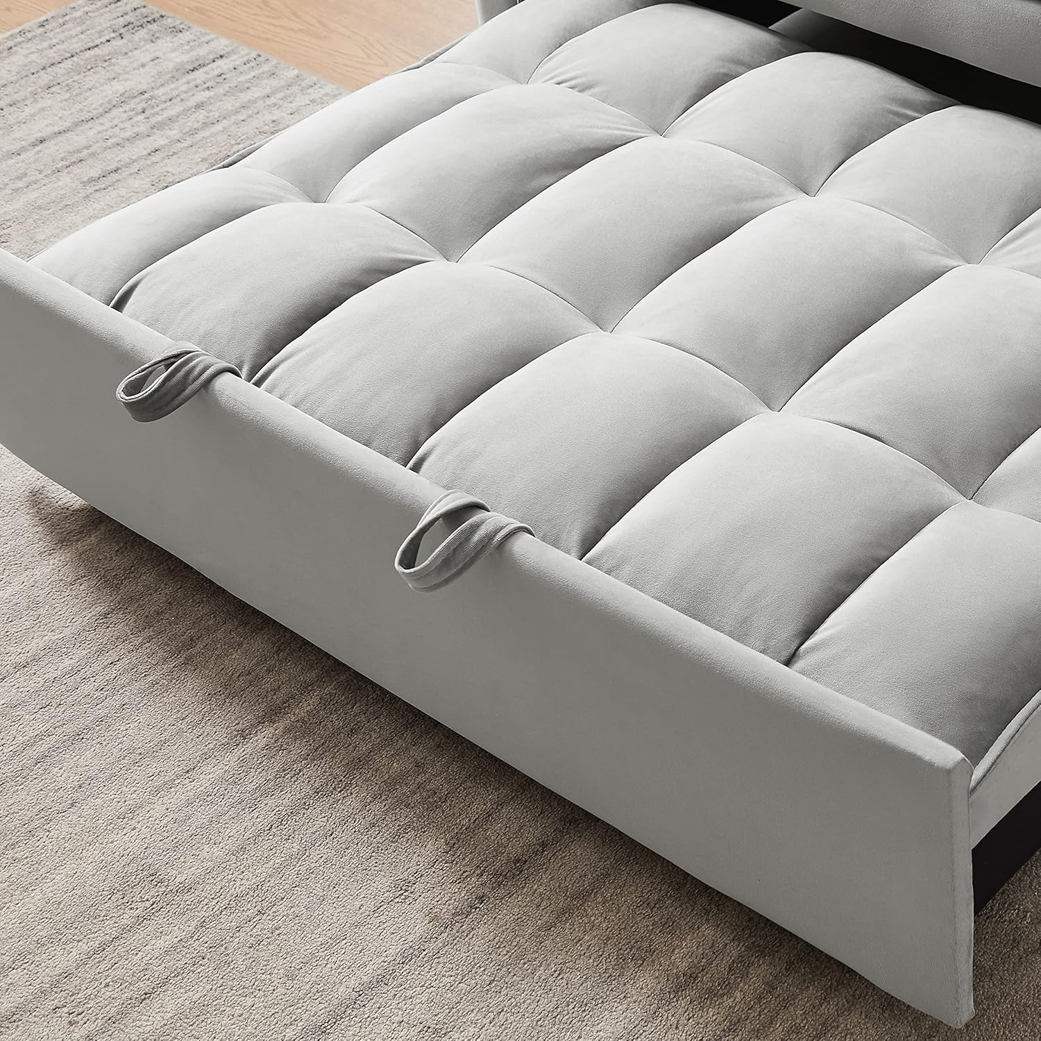Gray Velvet Loveseat Sofa with Pullout Bed Q30708