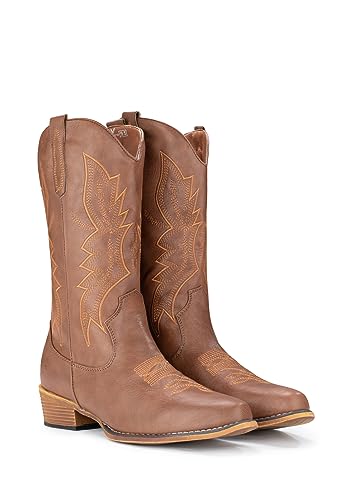 Cowboy Boots Pull On Pointy Toe Mid Calf Boots T9082