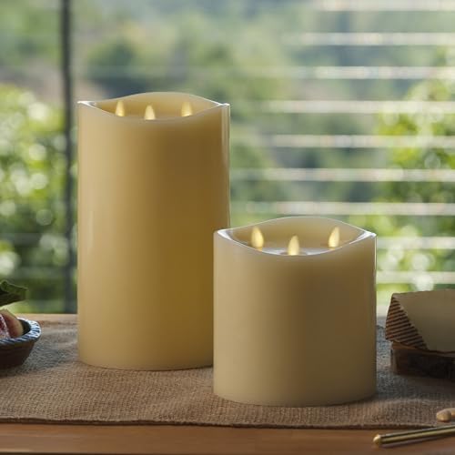 Tri-Flame Grand Flameless Candle 5.8" x 5.7" Moving Flame LED Candle Melted Top Unscented Real Wax Ivory M8283