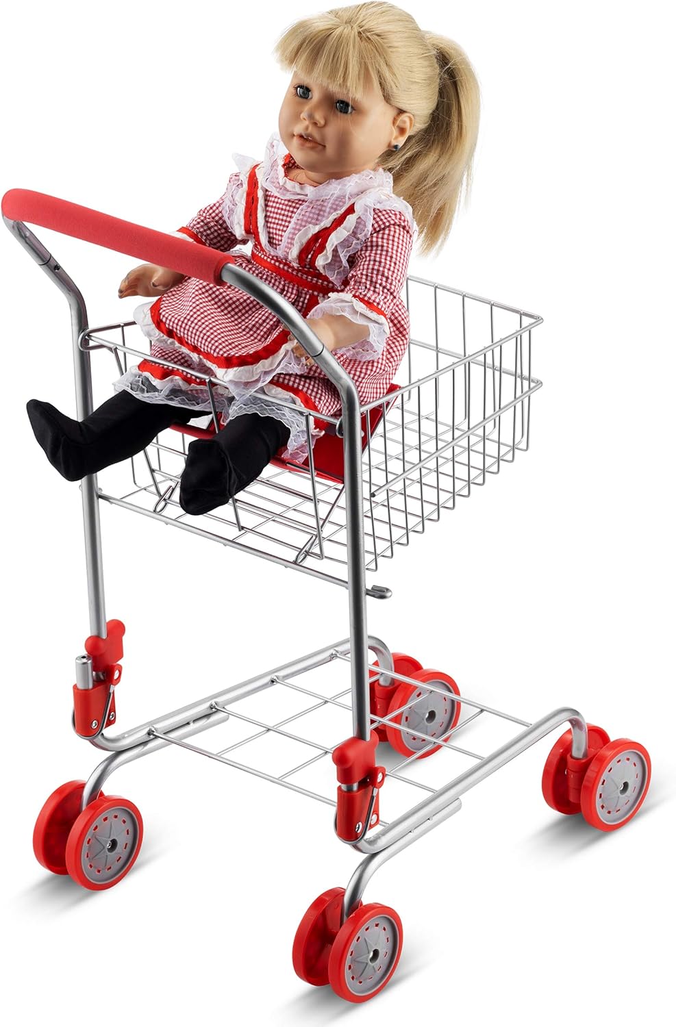 Red Foldable Toy Shopping Cart with Swivel Wheels Q54184