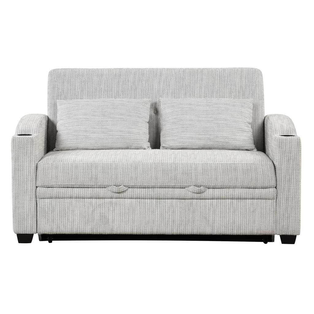 White Gray Chenille Convertible Loveseat Sofa with 2 Pillows T105