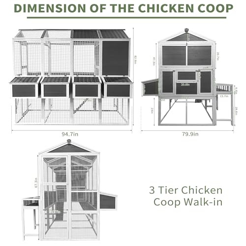 Gray 3-Tier Wooden Chicken Coop with Run L677648