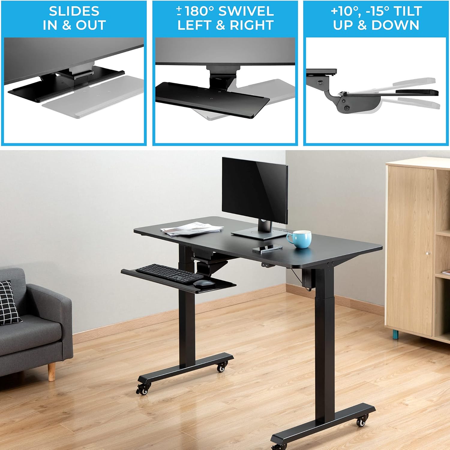 Under Desk Keyboard Tray, Adjustable Tilting Keyboard Shelf, Screw On Under Desk Storage with Cable Clips (26.5in x 10in / Black) T812503