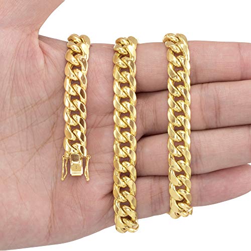 14k Yellow Gold 9mm Thick Miami Cuban Link Chain Necklace S5020