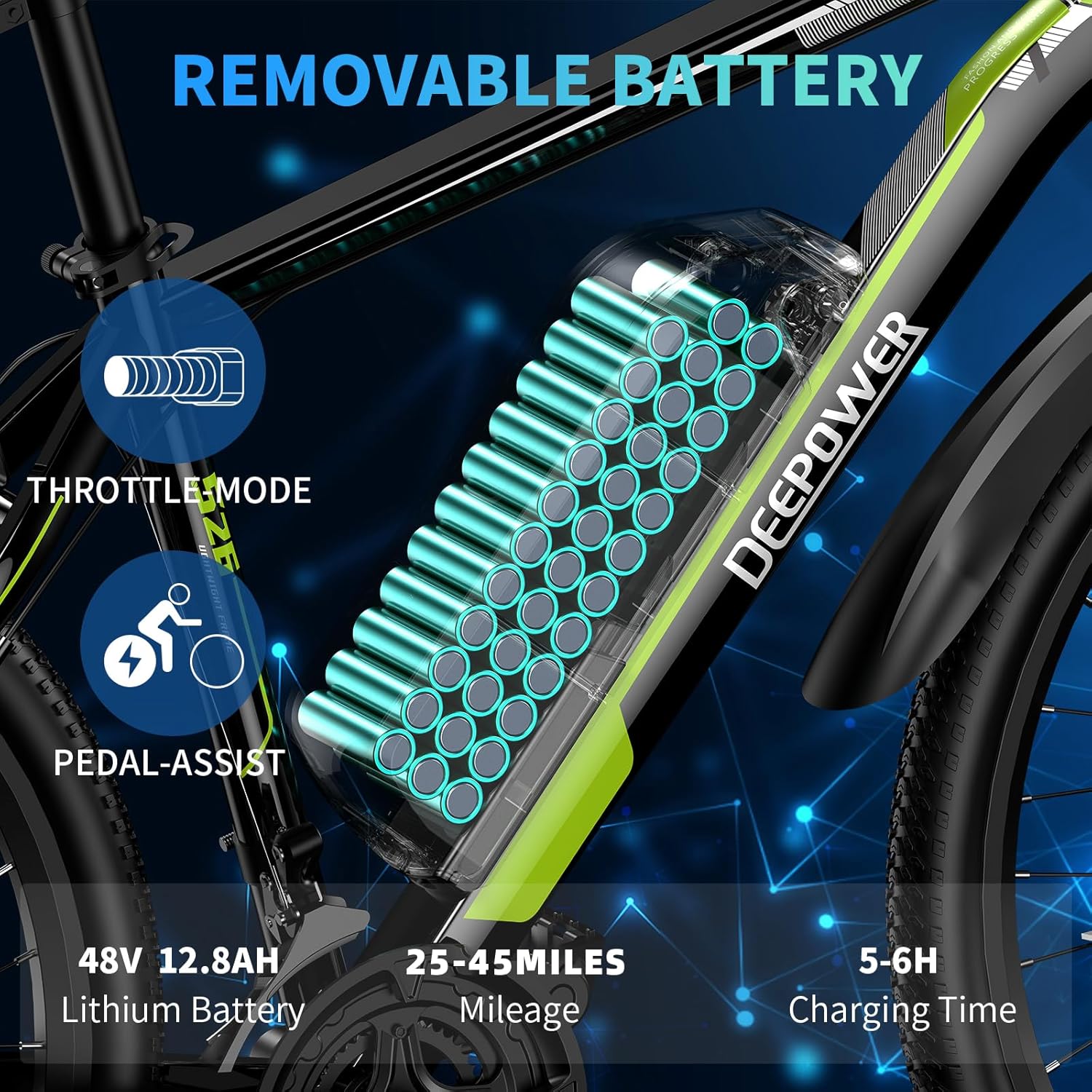 Electric Bike 500W 26" 48V 12.8Ah 21-Speed Front Fork Suspension I580