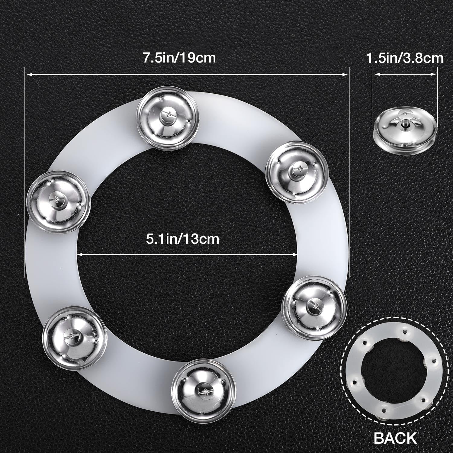 Silicone Single Rows 6 Pair Cymbal Tambourine with Stainless Steel Jingles D83619