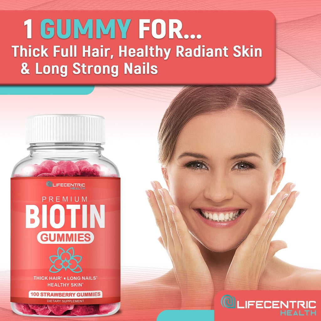 Biotin 10000mcg Chewable Supplement, 100 Count Vegan Gummies I617