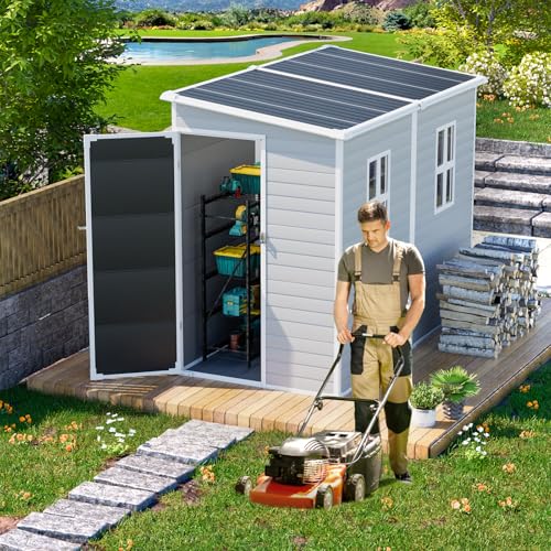 Outdoor Resin Storage Shed 8x4x6 FT Lean to Shed with Floor Included 2 Windows Lockable Door Y7057