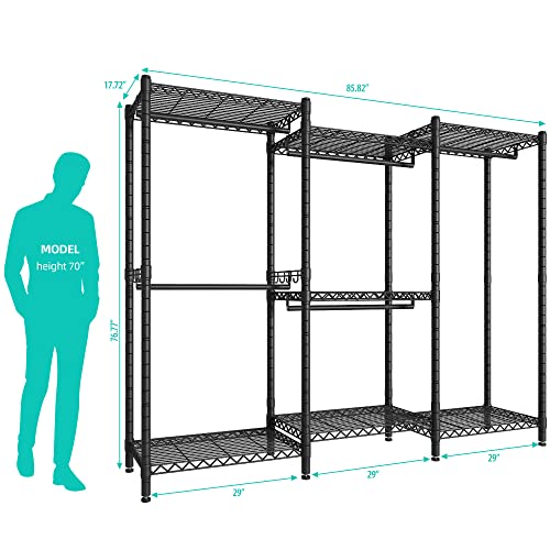 Black 5 Tiers Heavy Duty Metal Clothes Rack P375510