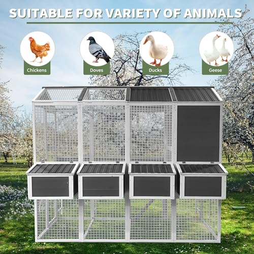 Gray 3-Tier Wooden Chicken Coop with Run L677648
