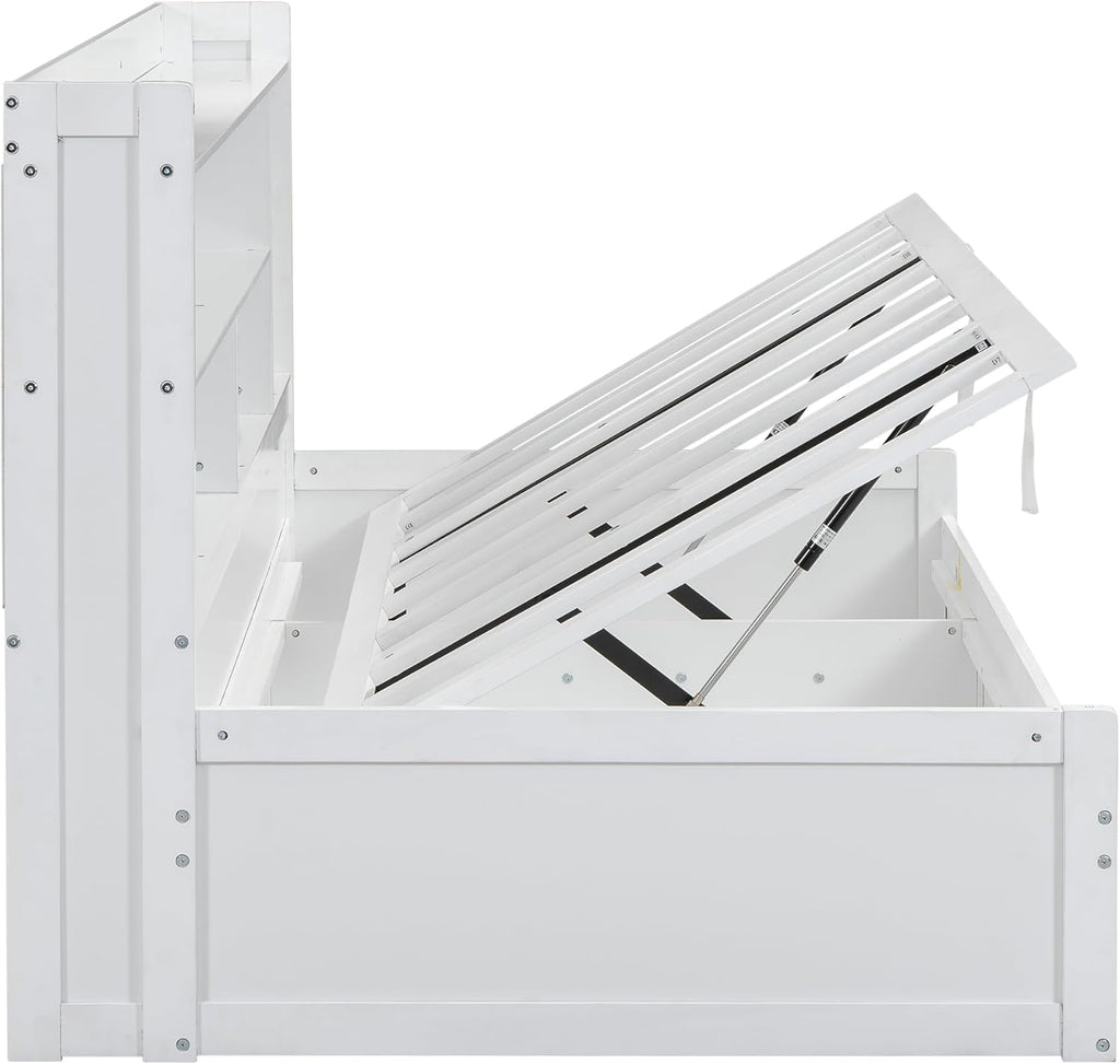 White Twin Size Daybed with Storage Bookcases and USB Charging Station K198