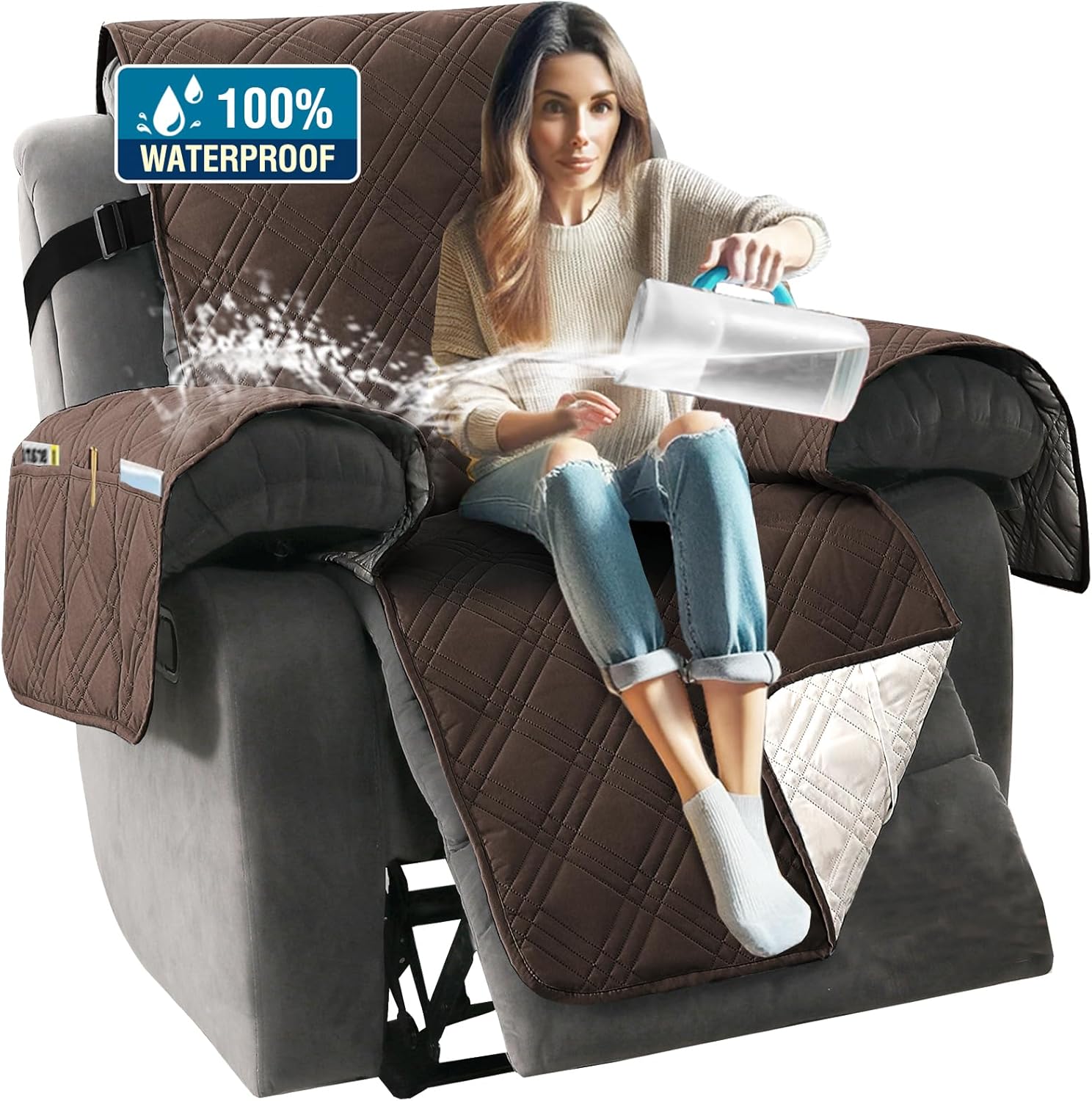 Oversized Recliner Cover 1-Piece Reversible with Elastic Straps Z8581