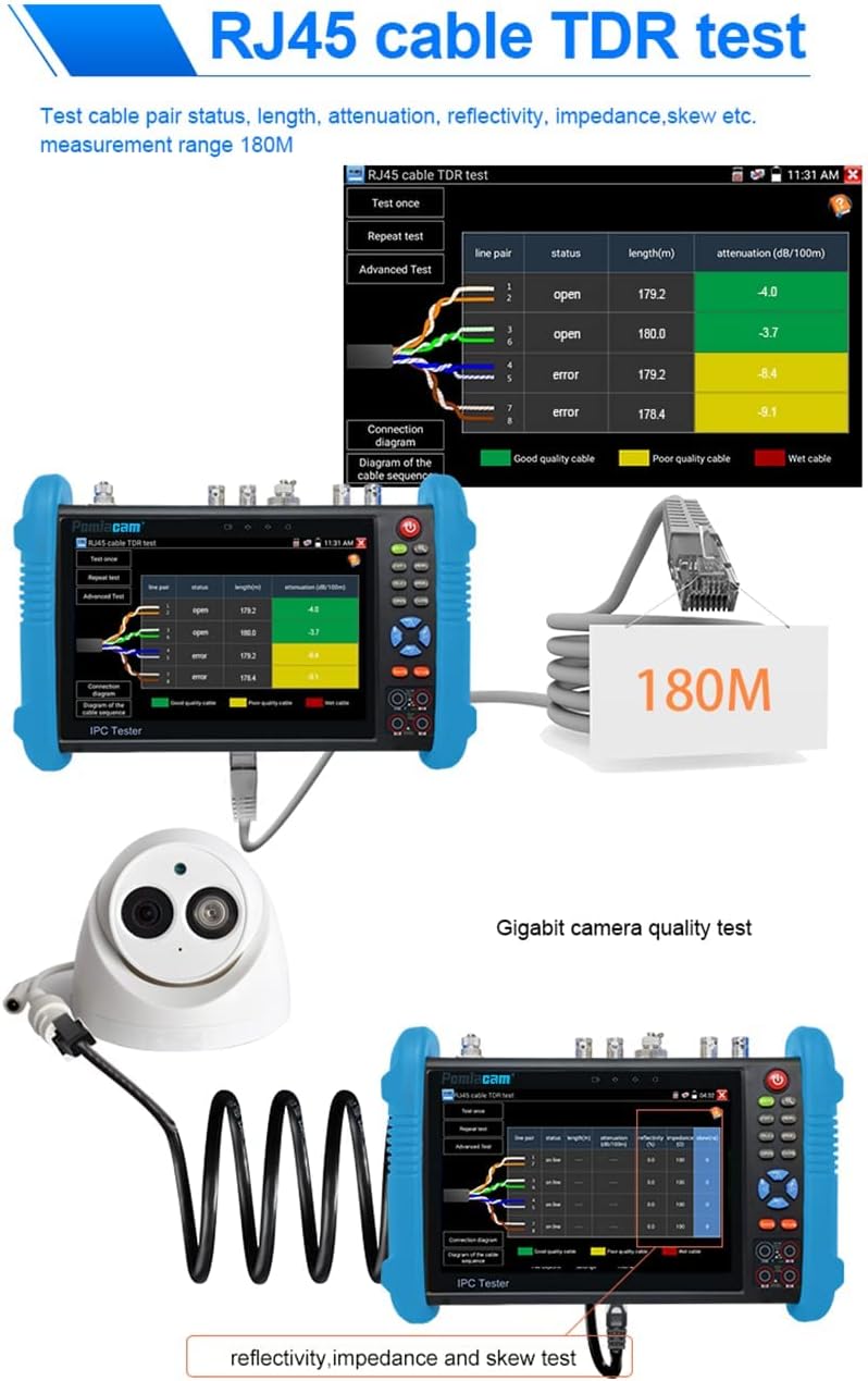 7'' IPS Touch Screen WiFi 4K H.265 HDMI 8MP CVI TVI AHD SDI CVBS Camera Tester Q82964