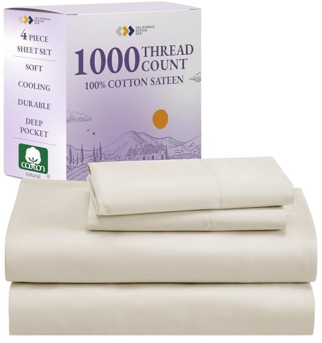 1000 Thread Count Queen Size 4 Pc 100% Cotton Sateen Bed Sheets (White) Y688749