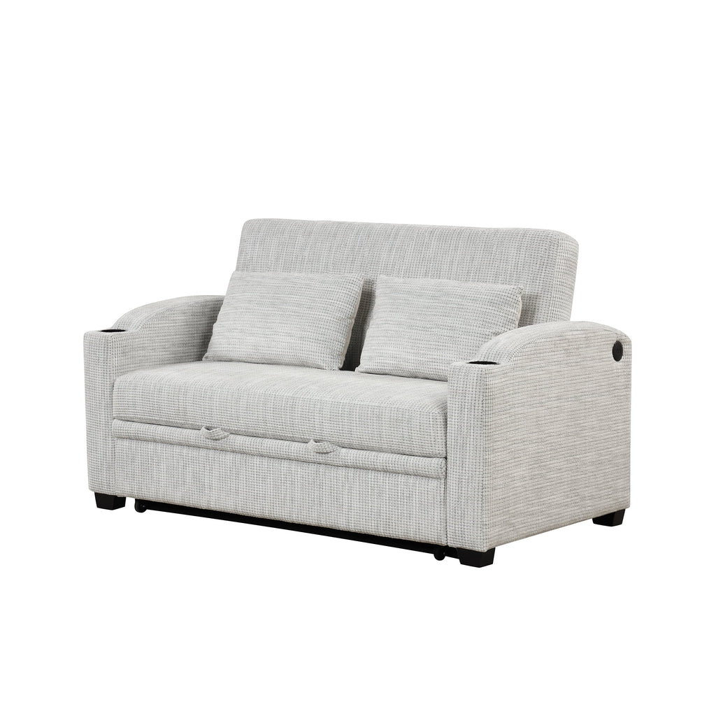 White Gray Chenille Convertible Loveseat Sofa with 2 Pillows T105