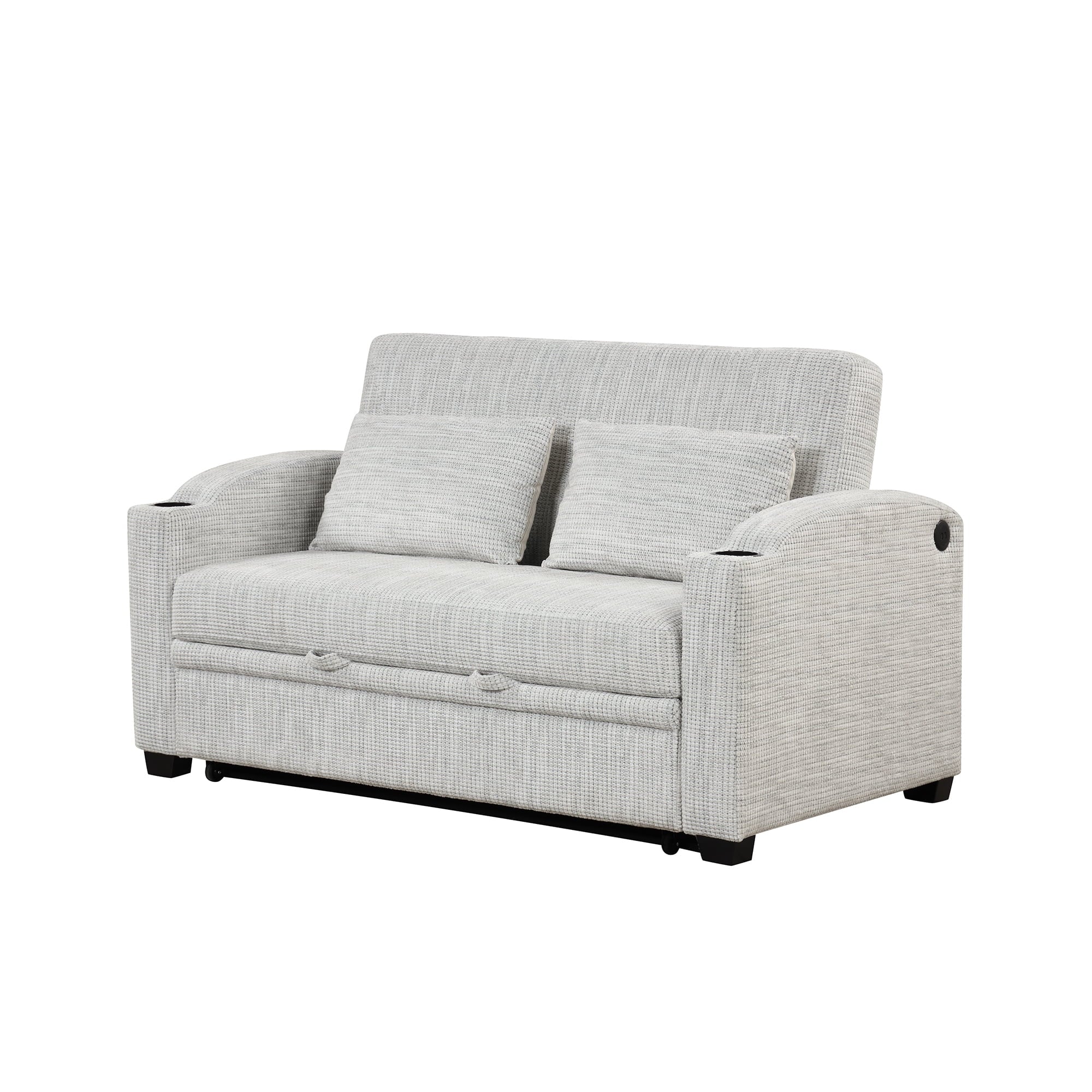 White Gray Chenille Convertible Loveseat Sofa with 2 Pillows T105