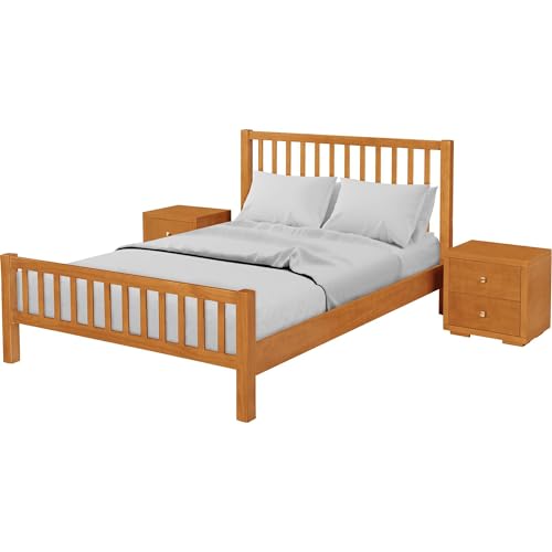 Queen Cherry Wooden Platform Bed with 2 Nightstands U230091
