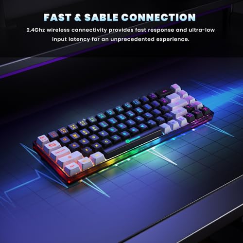 65% Wireless Gaming Keyboard, 68 Keys Ultra-Compact Anti-ghosting No-Conflict (Black-Grey) S82924