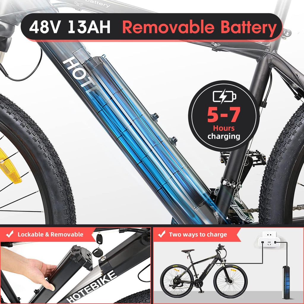 26" 500W Electric Mountain Bike with 48V 13AH Removable Battery 21 Speed A4207