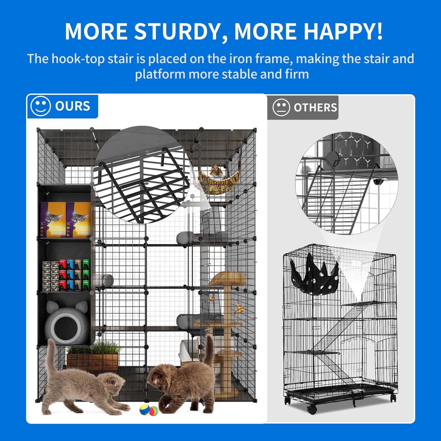 Large Cat Cage 5-Tier Kennels with Cube Storage DIY Indoor Catio Enclosure Cat Playpen with Hammock E41282