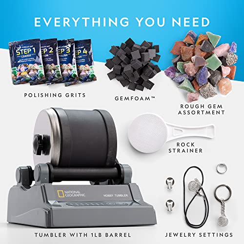 Hobby Rock Tumbler Kit with Noise-Reduced Barrel, 2.5 Pounds Raw Gemstone & Jasper Mix H28836