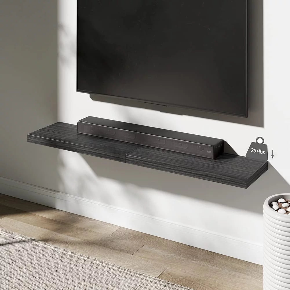 Walnut Wooden Floating Wall Shelf 36 in W x 12.75 in D x 2 in H Set of 2 Q6561