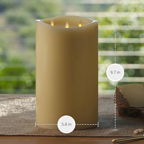 Tri-Flame Grand Flameless Candle 5.8" x 5.7" Moving Flame LED Candle Melted Top Unscented Real Wax Ivory M8283
