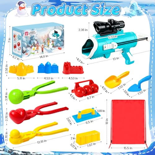 Snowball Maker Kit with Snowball Blaster Launcher, 3 Duck Shaped Clips, Molds, Snow Shovel, Carry Bag O911