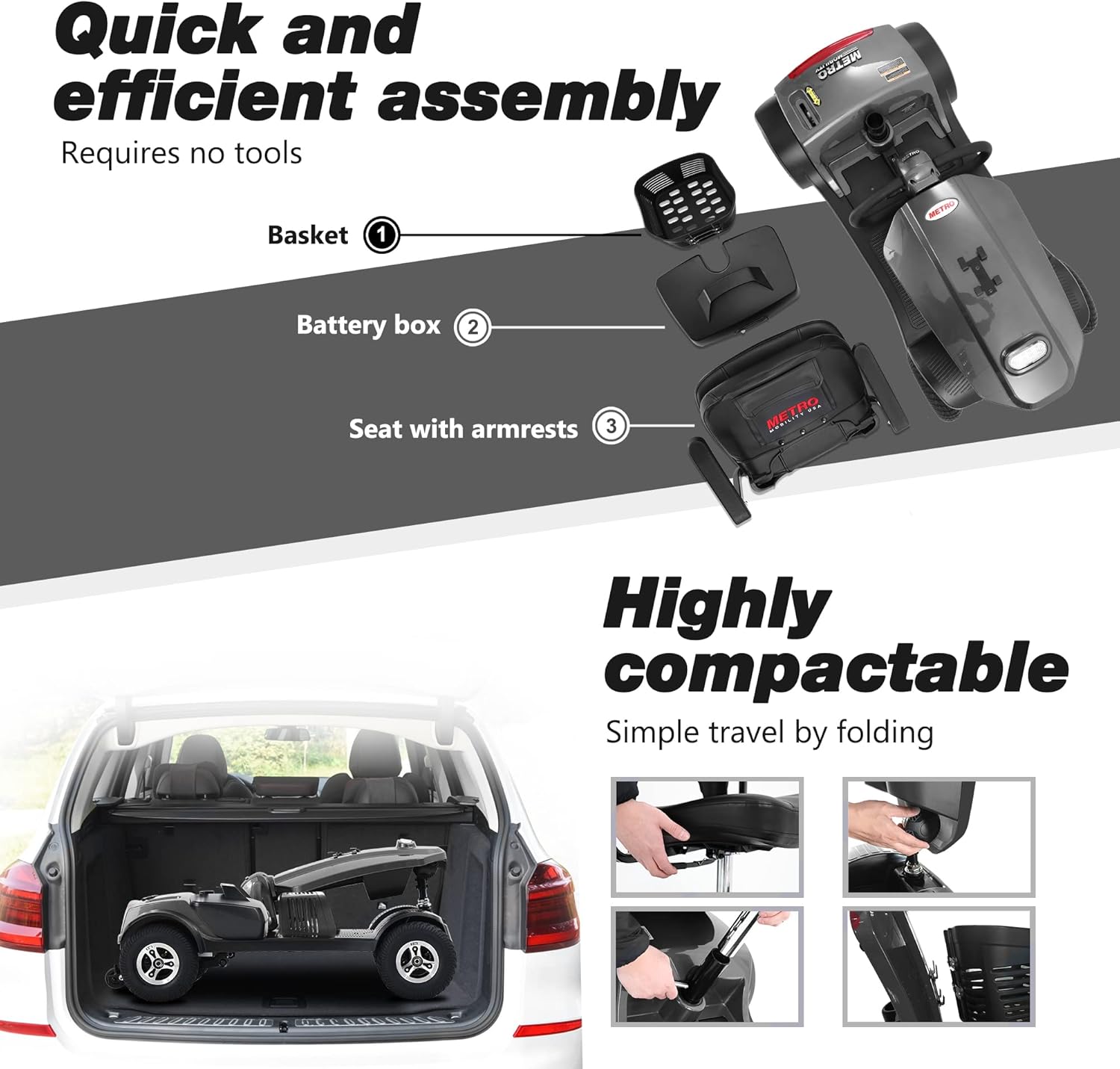Grey 4 Wheel Motorized Scooter with 300 lbs Capacity A877