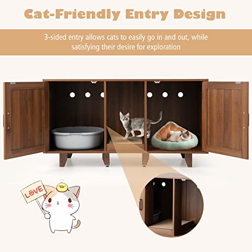 Grey Oak Double Cat Litter Box Enclosure with Scratching Board B5754