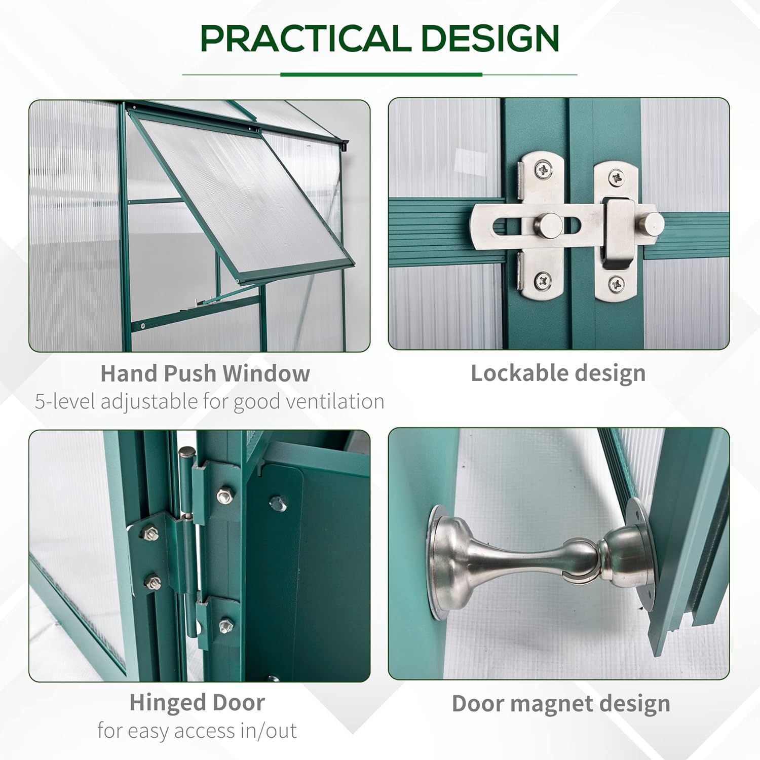 6' x 8' x 7' Walk-in Polycarbonate Greenhouse S16684